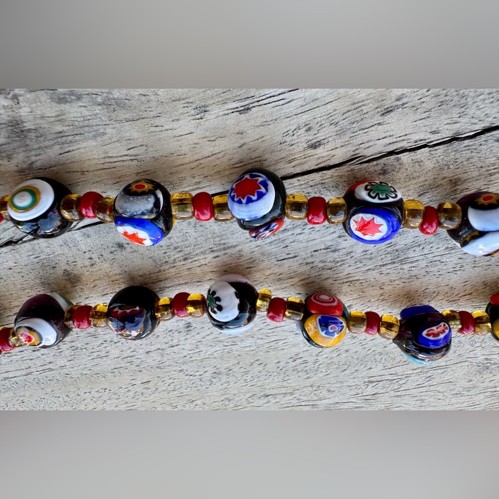 VINTAGE ITALIAN MURANO VENETIAN MILLEFIORI MORETTI GLASS BEAD NECKLACE - Picture 11 of 16